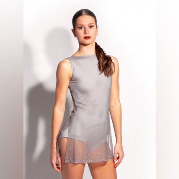 The Lineup Dance Solo custom lyrical blue Costume rhinestone SELAH MESH DRESS 10 - Picture 13 of 15